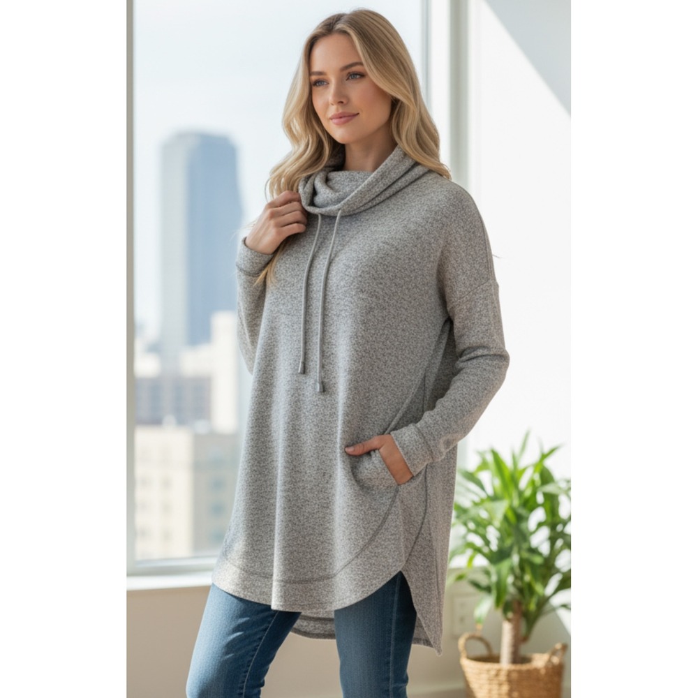 Chelsea & Theodore Mist Grey Heather Cowl Neck Tunic Sweater‎ Medium NWT